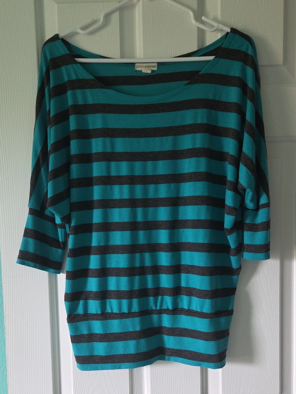 Zenana Outfitters Teal and Charcoal Striped Top